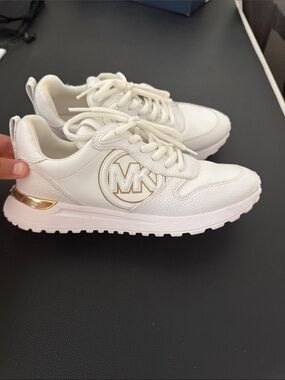 Michael Kors women White Sneakers with Gold MK Accent